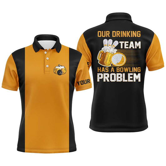 Lustige Bowlinghemden für Männer, personalisierter Name: "Unser Trinkteam hat ein Bowlingproblem", Bowling-Bier-Hemd NQS4523