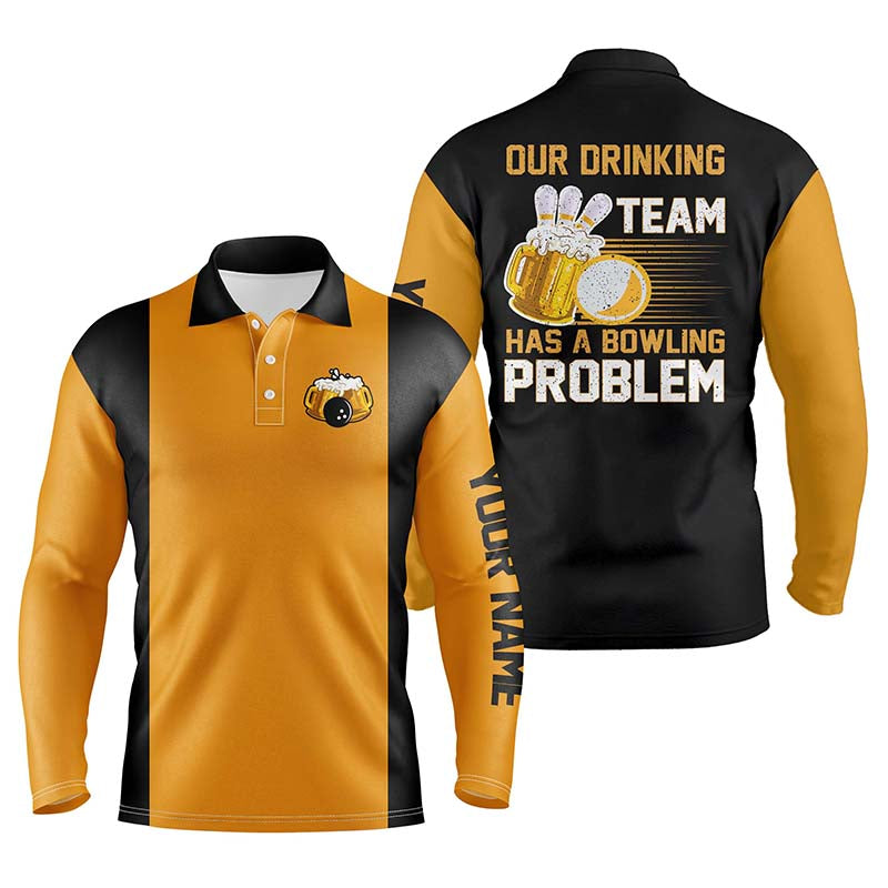 Lustige Bowlinghemden für Männer, personalisierter Name: "Unser Trinkteam hat ein Bowlingproblem", Bowling-Bier-Hemd NQS4523