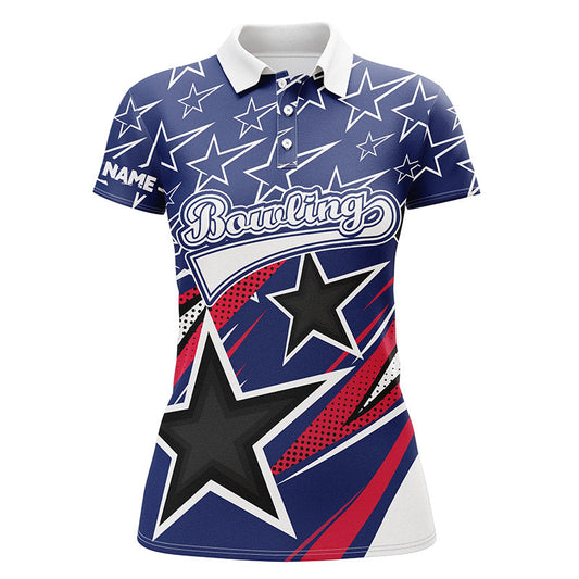 Blue Stars Damen-Bowling-Poloshirt – Individueller Name, Team-Bowling-Trikots NQS5721