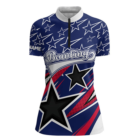 Blue Stars Damen-Quarter-Zip-Shirt – Individueller Name, Team-Bowling-Trikots NQS5721