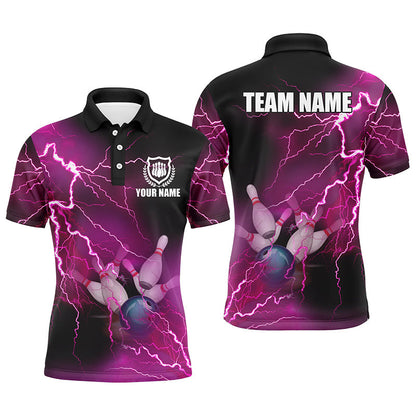 Herren-Bowling-Poloshirts – Individuelle pinke Blitz-Bowling-Team-Trikots, Geschenk für Team-Bowler NQS6379