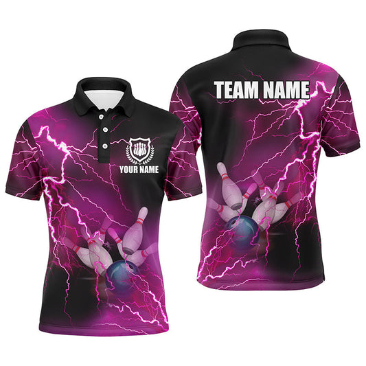 Herren-Bowling-Poloshirts – Individuelle pinke Blitz-Bowling-Team-Trikots, Geschenk für Team-Bowler NQS6379