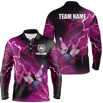 Herren-Bowling-Poloshirts – Individuelle pinke Blitz-Bowling-Team-Trikots, Geschenk für Team-Bowler NQS6379