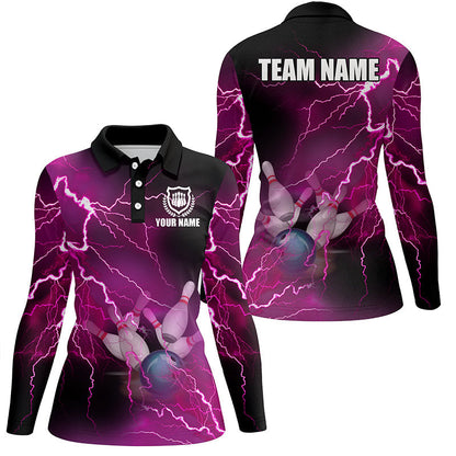 Damen-Bowling-Poloshirts – Individuelle pinke Blitz-Bowling-Team-Trikots, Geschenk für Team-Bowler NQS6379