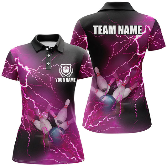 Damen-Bowling-Poloshirts – Individuelle pinke Blitz-Bowling-Team-Trikots, Geschenk für Team-Bowler NQS6379