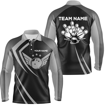 Schwarze Retro-Vintage-Bowling-Poloshirts für Herren – Individuelle Bowling-Team-Liga-Trikots NQS6593