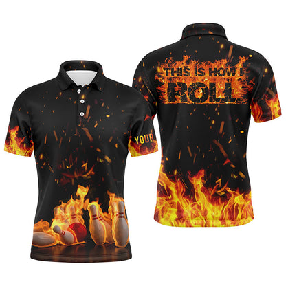 Herren Bowling-Hemd So rolle ich: individuelle Bowlingkugel und Pins, personalisierte Bowlinghemden für Männer NQS4333