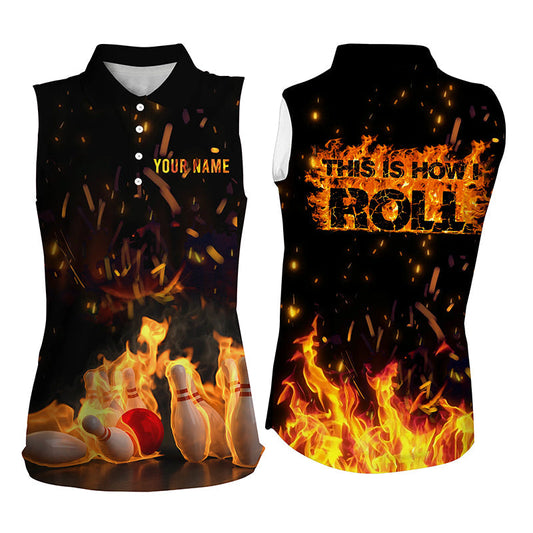 Damen Bowling-Hemden So rolle ich individuelle Bowlingkugel und Pins, ärmelloses Polo-Shirt für Frauen NQS4333