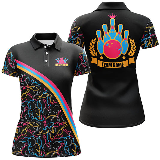 Personalisierte Bowling-Poloshirts für Damen, Pinkfarbendes Bowling-Muster, Team-Bowlinghemden NQS4564