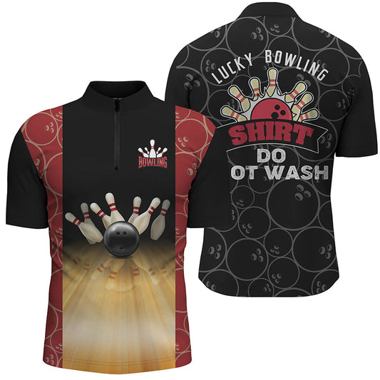 Personalisierte lustige Vintage-Bowlinghemden mit Viertelreißverschluss für Männer: lucky bowling shirt do not wash NQS4579