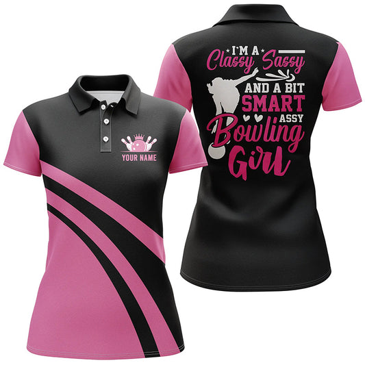 Individuelle Pinke Bowling-Poloshirts für Damen I'm a classy sassy and a bit smart assy bowling girl NQS6695