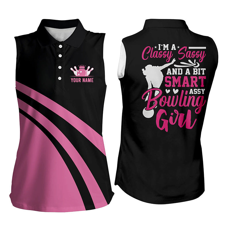 Individuelle Pinke Ärmellose Bowling-Poloshirts für Damen I'm a classy sassy and a bit smart assy bowling girl NQS6695