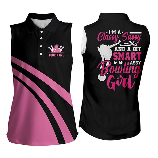 Individuelle Pinke Ärmellose Bowling-Poloshirts für Damen I'm a classy sassy and a bit smart assy bowling girl NQS6695