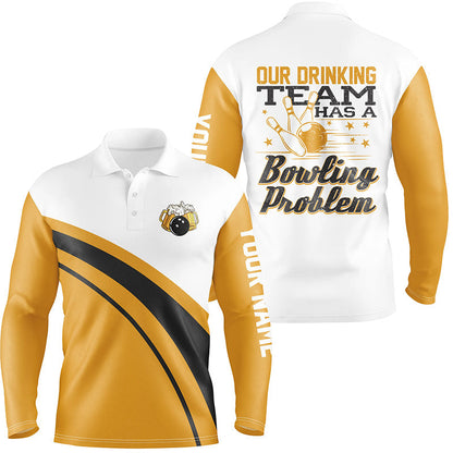 Lustige Gelbe Retro-Bier-Bowling-Poloshirts für Herren My drinking team has a bowling problem NQS6755