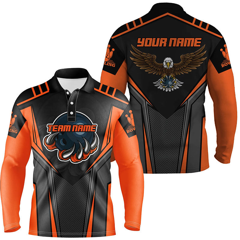 Benutzerdefinierter Name und Teamname Bowling-Poloshirts für Herren, Adler Herren-Bowling-Teamshirts | Orange NQS4631