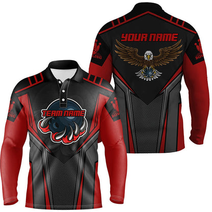 Benutzerdefinierter Name und Teamname Bowling-Poloshirts für Herren, Adler Herren-Bowling-Teamshirts | Rot NQS4631