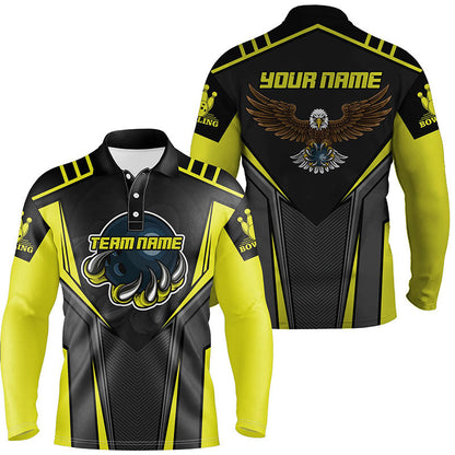 Maßgeschneiderte Name und Teamname Bowling-Poloshirts für Herren, Adler Herren Bowling Team-Shirts | Gelb NQS4631