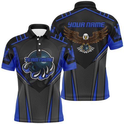 Benutzerdefinierter Name und Teamname Bowling-Poloshirts für Herren, Adler Herren-Bowling-Teamshirts | Blau NQS4631