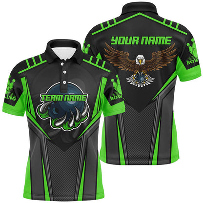 Benutzerdefinierter Name und Teamname Bowling-Poloshirts für Herren, Adler Herren-Bowling-Teamshirts | Grün NQS4631