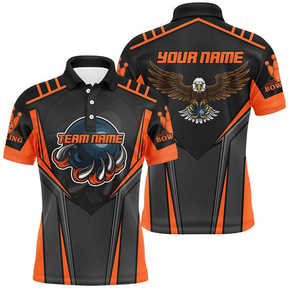 Benutzerdefinierter Name und Teamname Bowling-Poloshirts für Herren, Adler Herren-Bowling-Teamshirts | Orange NQS4631