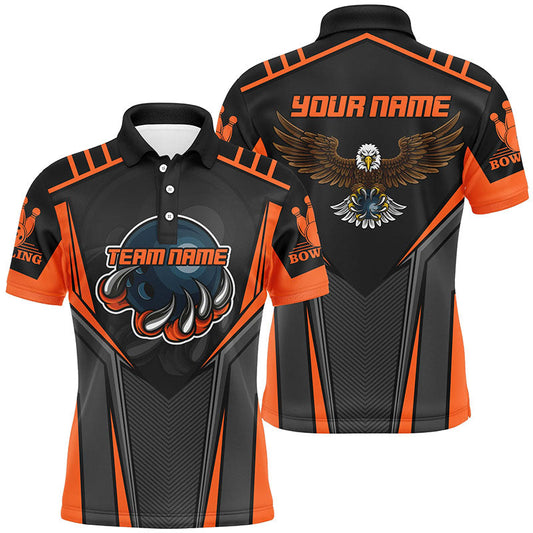 Benutzerdefinierter Name und Teamname Bowling-Poloshirts für Herren, Adler Herren-Bowling-Teamshirts | Orange NQS4631