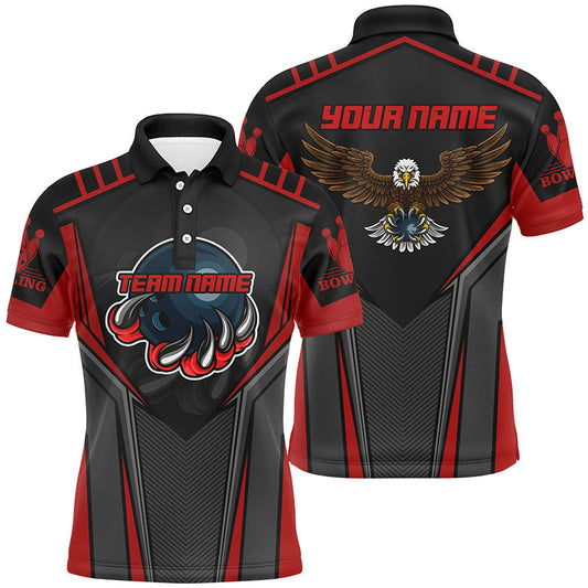 Benutzerdefinierter Name und Teamname Bowling-Poloshirts für Herren, Adler Herren-Bowling-Teamshirts | Rot NQS4631