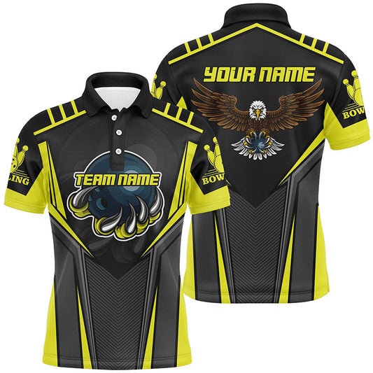 Maßgeschneiderte Name und Teamname Bowling-Poloshirts für Herren, Adler Herren Bowling Team-Shirts | Gelb NQS4631