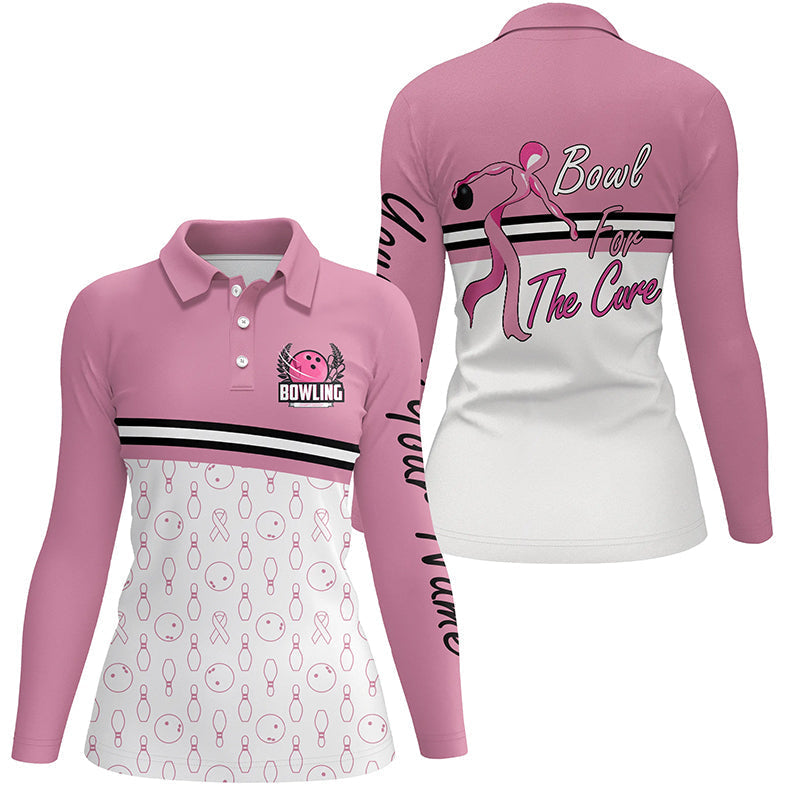 Damen-Bowling-Poloshirt – „Bowl for the Cure“ Brustkrebs-Bewusstsein, Pink Ribbon Bowling-Trikot NQS6337