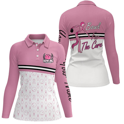 Damen-Bowling-Poloshirt – „Bowl for the Cure“ Brustkrebs-Bewusstsein, Pink Ribbon Bowling-Trikot NQS6337