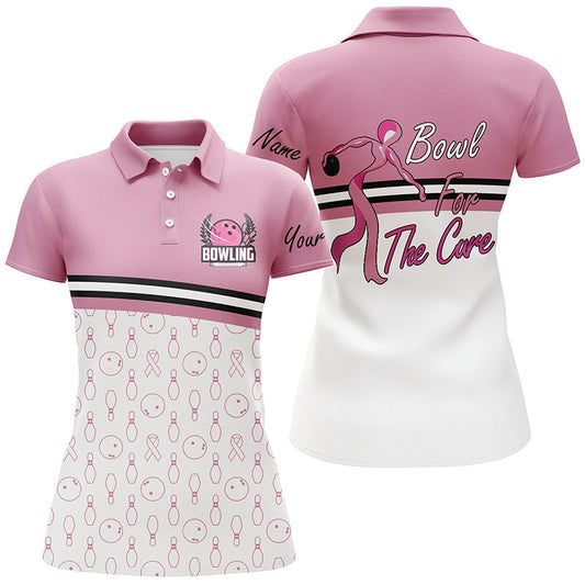 Damen-Bowling-Poloshirt – „Bowl for the Cure“ Brustkrebs-Bewusstsein, Pink Ribbon Bowling-Trikot NQS6337