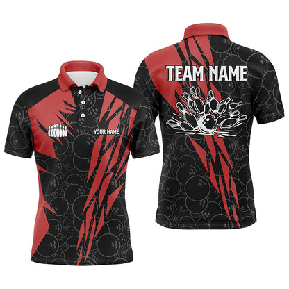 Schwarzes Tarnmuster-Bowling-Poloshirt für Herren – Individuelle „Strike“-Team-Liga-Trikots | Rot NQS6343
