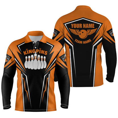 Bowlinghemden für Männer, personalisierter Name und Teamname, King Pins Bowling-Trikots, Bowling-Teamhemden | Orange NQS4522
