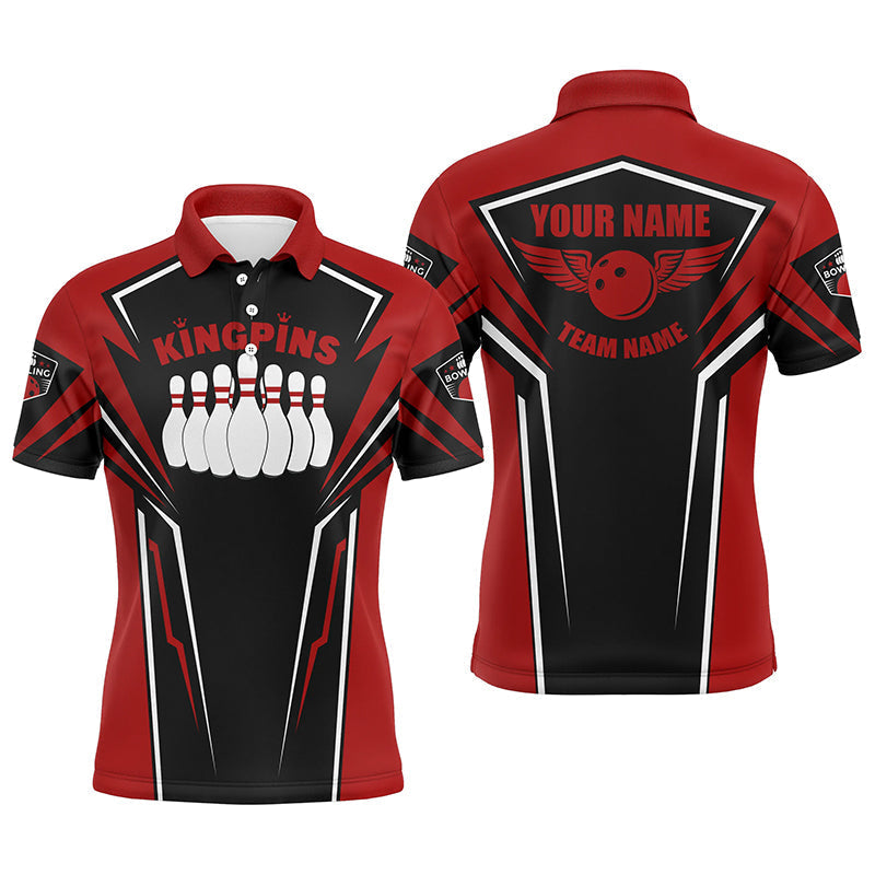 Bowlinghemden für Männer, personalisierter Name und Teamname, King Pins Bowling-Trikots, Bowling-Teamhemden | Rot NQS4522