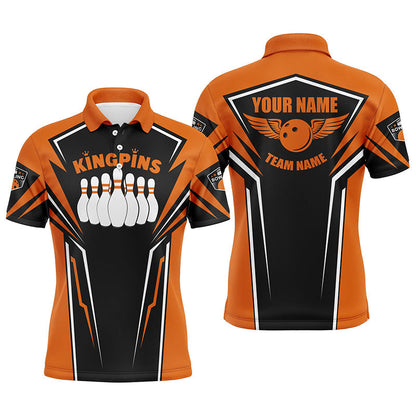 Bowlinghemden für Männer, personalisierter Name und Teamname, King Pins Bowling-Trikots, Bowling-Teamhemden | Orange NQS4522