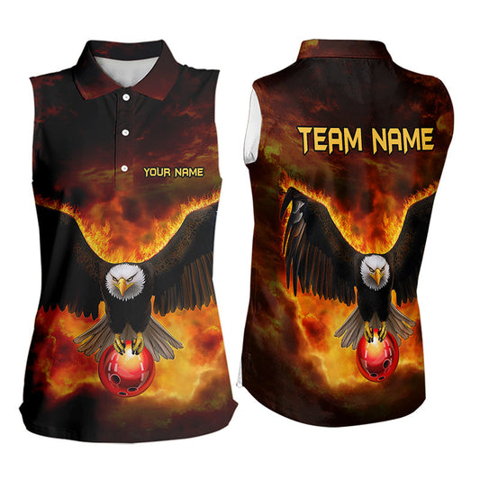 Personalisierte Flammenadler ärmellose Bowling-Poloshirts, Feueradler-Bowling-Liga-Trikot NQS9512