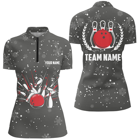 Damen-Bowling-Quarter-Zip-Shirts – Individuelle Weihnachts-Retro-Bowling-Team-Damen-Bowling-Trikots NQS6592