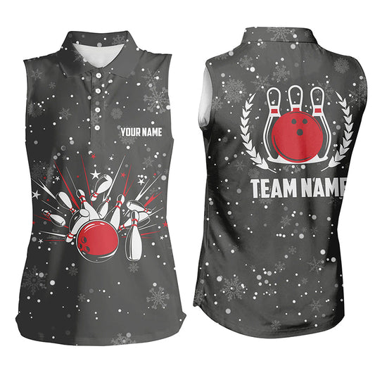 Damen-Ärmellose Bowling-Poloshirts – Individuelle Weihnachts-Retro-Bowling-Team-Damen-Bowling-Trikots NQS6592