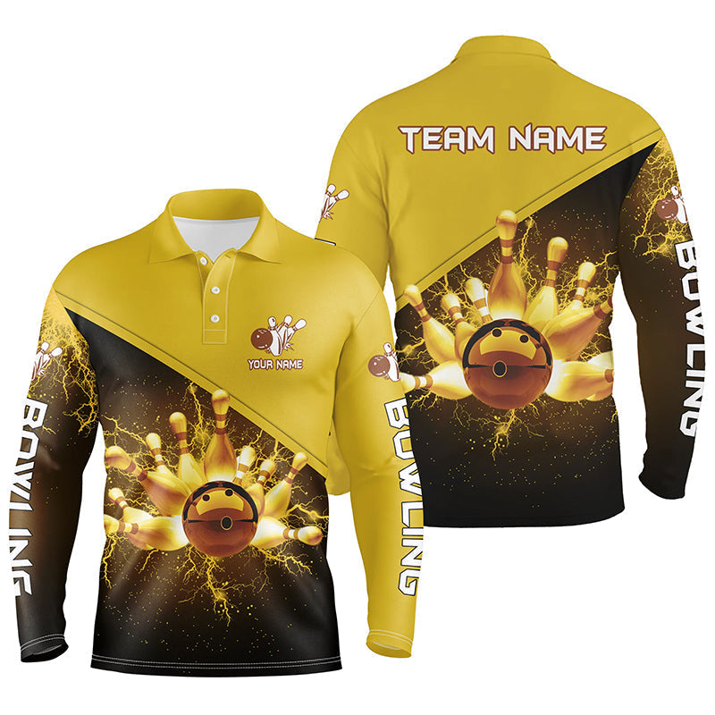 Herren-Bowling-Poloshirts – Individuelles Gold-Blitz-Bowling-Team-Trikot, Geschenk für Team-Bowler NQS6383