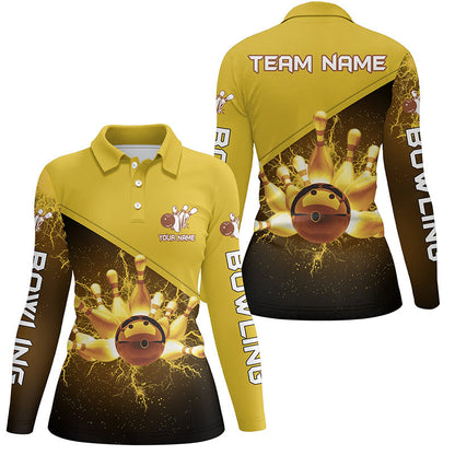 Damen-Bowling-Poloshirts – Individuelles Gold-Blitz-Bowling-Team-Trikot, Geschenk für Team-Bowler NQS6383