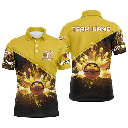 Herren-Bowling-Poloshirts – Individuelles Gold-Blitz-Bowling-Team-Trikot, Geschenk für Team-Bowler NQS6383