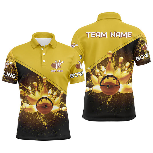 Herren-Bowling-Poloshirts – Individuelles Gold-Blitz-Bowling-Team-Trikot, Geschenk für Team-Bowler NQS6383