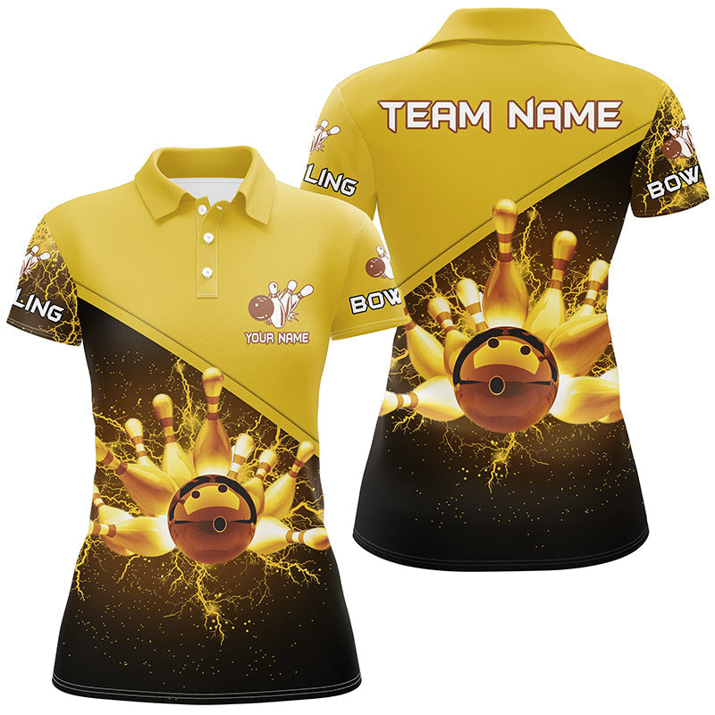 Damen-Bowling-Poloshirts – Individuelles Gold-Blitz-Bowling-Team-Trikot, Geschenk für Team-Bowler NQS6383
