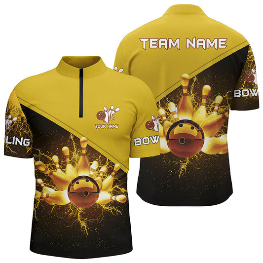 Herren-Quarter-Zip-Shirts – Individuelles Gold-Blitz-Bowling-Team-Trikot, Geschenk für Team-Bowler NQS6383