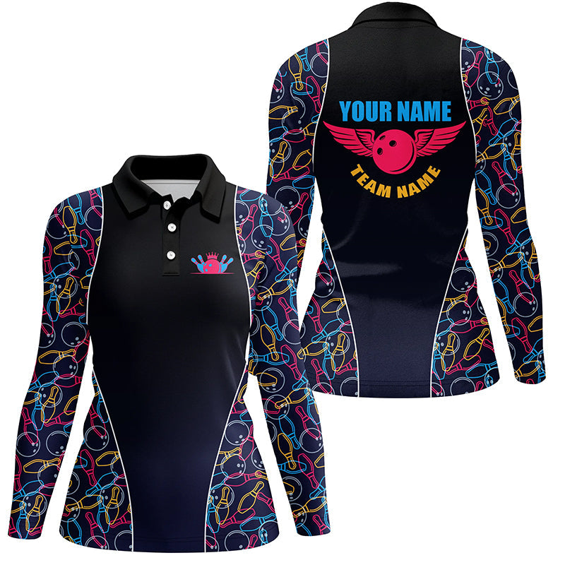 Bowling-Poloshirts mit individuellem Muster für Damen – Personalisierte Bowling-Team-Trikots NQS5492