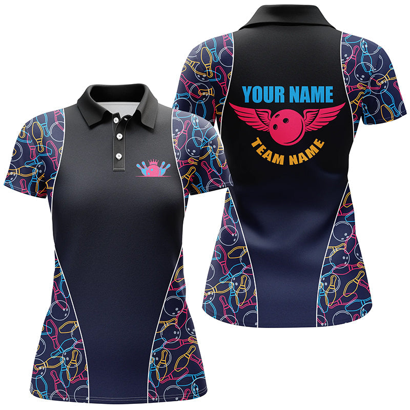 Bowling-Poloshirts mit individuellem Muster für Damen – Personalisierte Bowling-Team-Trikots NQS5492