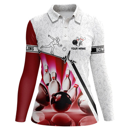Personalisierte Tarn-Bowling-Poloshirts für Damen – Bowlingkugel und Pins, Individuelles Bowling-Team-Shirt | Pink NQS5970