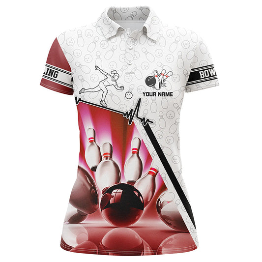 Personalisierte Tarn-Bowling-Poloshirts für Damen – Bowlingkugel und Pins, Individuelles Bowling-Team-Shirt | Pink NQS5970