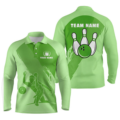 Personalisierte 3D-Bowling-Poloshirts für Herren, maßgeschneiderte grüne Team-Bowlingtrikots für Herren NQS5301