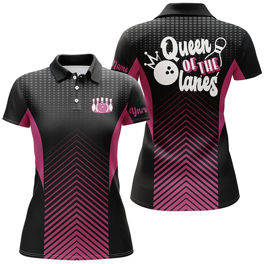 Personalisierte Bowling-Poloshirts für Damen: "Queen of the Lanes" Bowling-Teamhemd für Frauen | Pink NQS4687