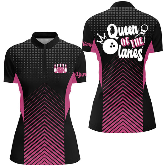 Personalisierte Bowlinghemden mit Viertelreißverschluss für Damen: "Queen of the Lanes" Bowling-Teamhemd für Frauen | Pink NQS4687